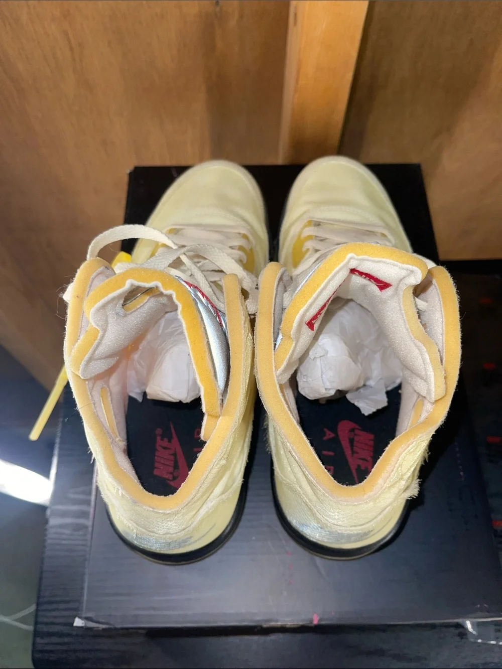 Jordan Retro 5 Sneakers in Sail, Yellow & Red
